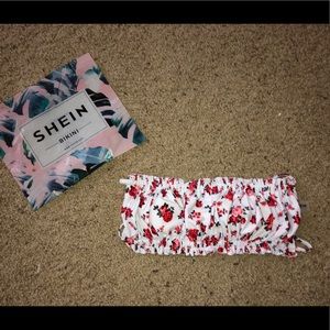 SHIEN Floral Ruched Bandeau With Tie Side Bikini